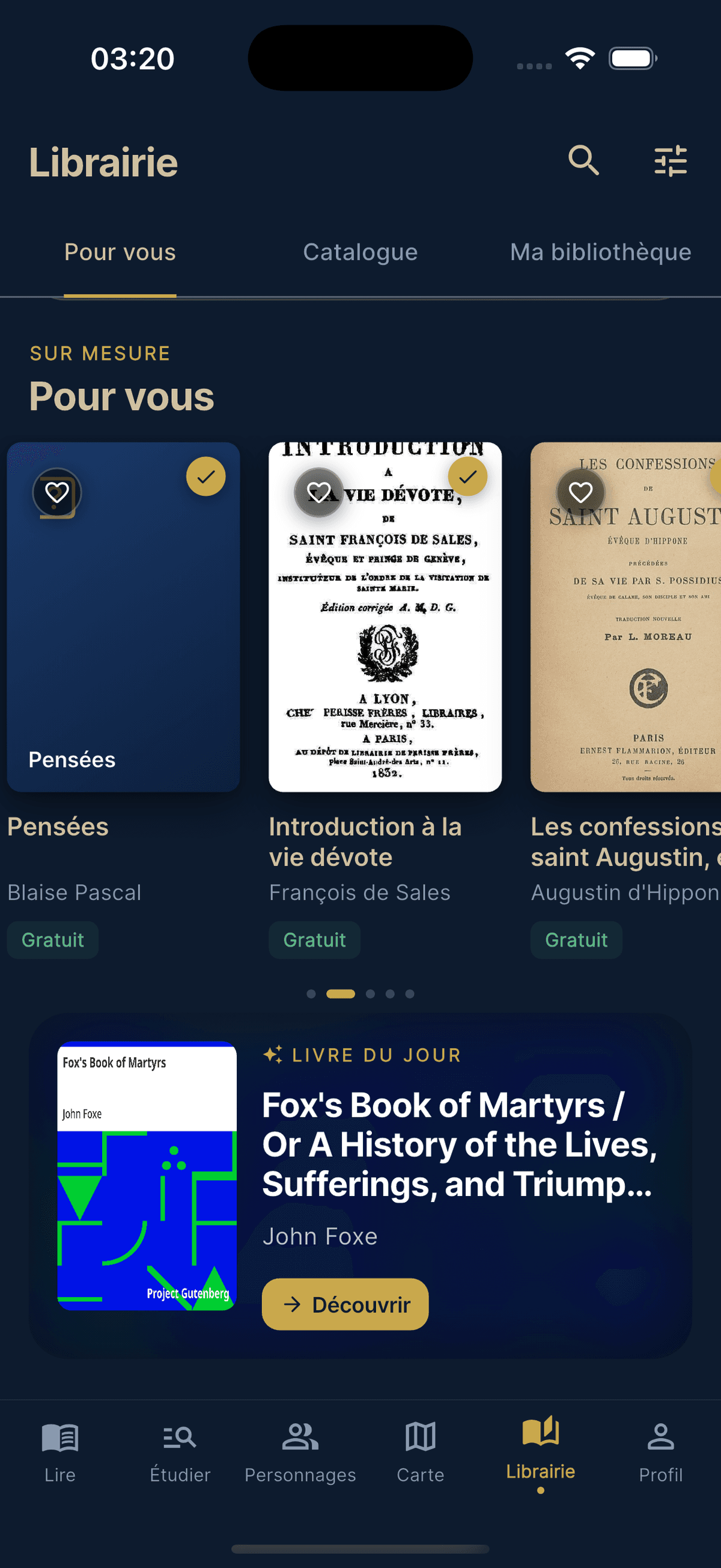 Onglet Librairie de Bible Premium